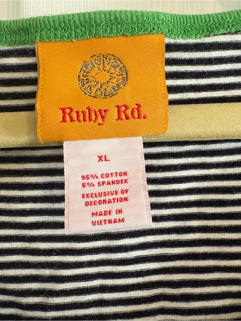 Ruby Rd. Black & White Striped Tank with Green Trim